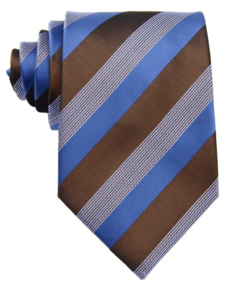 Geotae Zerun New Classic Men's Striped Silk Tie Necktie (Blue/Brown) - Image 1